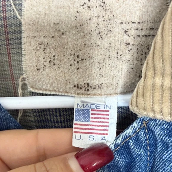 Made in USA Denim Jacket Corduroy Collar Cuffs Women’s Large Cropped Size L - Picture 5 of 16